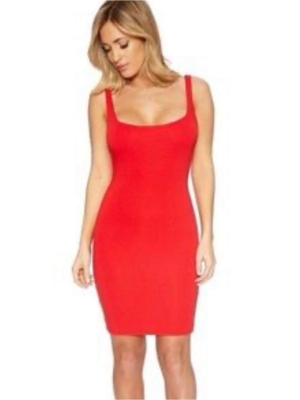 naked wardrobe Red Scoop-Neck Bodycon Mini Dress